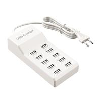Cargador USB múltiple, 50 W, 10 puertos, fuente de alimentación USB, estación de carga multipuerto, concentrador USB compatible con iPhone 12/13/14/15/16/Galaxy S23/S24/S25/Huawei/Oppo/OnePlus.