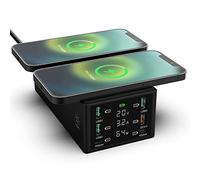 Cargador USB, Múltiple Estación de Carga de Escritorio de 6 Puertos 150W con Dual Inalámbrico Carga Rápida PD Puertos QC3.0 USB Puerto y Pantalla LCD para iPhone iPad Galaxy Tabletas
