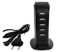 Cargador USB múltiple, estación de carga múltiple de 6 puertos, fuente de alimentación, cargador de escritorio con cable de alimentación, carga rápida compatible con auriculares, teléfono móvil