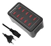 Cargador USB múltiple, Estación de Carga USB 50W, 10 Puertos USB-A, Hub USB, Enchufe de Alimentación USB, Compatible con iPhone 12/13/14/15/Samsung S23/S22/Xiaomi/Google/tableta.