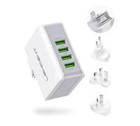 Cargador USB Multipuerto, LENCENT Ladron Enchufes, 4.4A 5V Adaptador para Viaje, Adaptadores de Enchufe Universal inglés/eeuu/EU/AUS para iPad, iPhone, Samsung Teléfonos Inteligentes