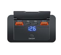 Cargador USB para coche con interruptor de voltaje, 4 puertos, doble QC, doble PD