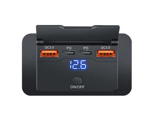 Cargador USB para coche con interruptor de voltaje, 4 puertos, doble QC, doble PD