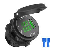 Cargador USB para coche de carga rápida 3.0 de 12 V/24 V con amperímetro LED, color negro y verde