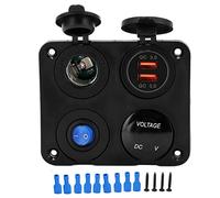 Cargador USB para Coche, Resistente al Agua, Control Inteligente, Puerto Dual, Toma de Corriente de Carga rápida para automóviles, Motocicletas, ABS Negro, 110x87mm