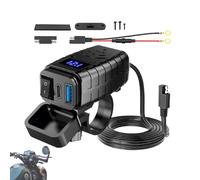 Cargador USB para motocicleta - PD 3.0 - Conector de carga rápida con voltímetro y zócalo | puerto USB - Adaptador de red - Teléfonos Tabletas, accesorios para moto resistente a la intemperie para la