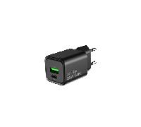 CARGADOR USB PARED COOLBOX GAN 25W USB-C/USB-A QC3.0 NEGRO