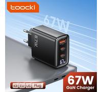 Cargador USB Toocki 67W GaN con pantalla digital, carga rápida QC4.0, tipo C, para iPhone, Xiaomi, Samsung, Realme, smartphones y portátiles. US Black