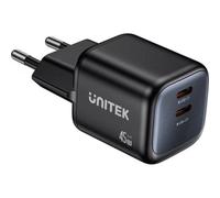 Cargador USB Unitek 2 Puertos 45W GaN Power Delivery Quick Charge Negro