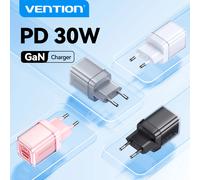 Cargador Vention 30W GaN con Enchufe EU/US, PD QC3.0, USB Tipo C, Carga Rápida para iPhone 17 16 15 14 Pro Max, Cargador para Laptop y Teléfono