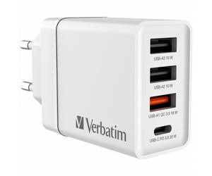 Cargador Verbatim 49700 Interior 2xUSB 1xUSB-C Carga Rápida Blanco Universal