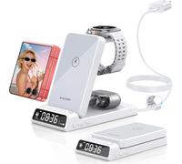 Cargador Wireless para Samsung Estación de Carga con Reloj para Samsung Galaxy S26/S25/Z Flip 7/6/Bud 4/3, Cargador de Reloj para Galaxy Watch 8/7/6, Base de Carga Wireless Plegable 3 en 1 (Blanco)
