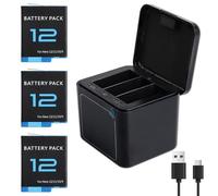 Cargador y Baterías Compatibles con GoPro Hero 12 11 10 9 Black - 3 Pilas de Iones de Litio de 1800mAh con Estuche de Carga USB 3-en-1