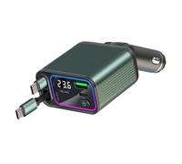 Cargadores de coche de 65 W, adaptadores de carga rápida con doble puerto USB tipo C con cables retráctiles, pantalla eléctrica para la conformidad del dispositivo inteligente automático