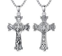Cargari Collar con colgante de crucifijo de plata de ley 925 de San Miguel, San Rafael, San Judas, San Cristóbal y San Benito, amuleto religioso, regalo para hombres y mujeres, 25*35mm/0.98*1.37in