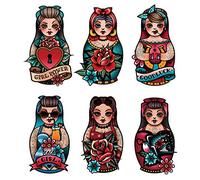 CARGEN Tatuajes Temporales Clásicos Pegatinas Tradicionales de la Vieja Escuela Diseño de Sailor Jerry Flor Rosa Cara de Mujer Golondrina Mariposa Espada Ojo Globo Corona Tatuaje Falso
