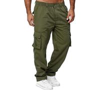 Cargo Pants For Men Relaxed Fit Straight Leg Elastic Waist Multi Pocket (Army Green,M)