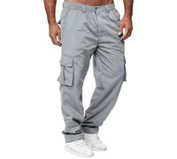 Cargo Pants For Men Relaxed Fit Straight Leg Elastic Waist Multi Pocket (Gray,M)