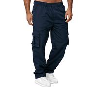 Cargo Pants For Men Relaxed Fit Straight Leg Elastic Waist Multi Pocket (Navy,3XL)