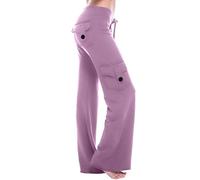 Cargo Yoga Pants for Women High Rise Elastic Waist Yoga Leggings Plus Size Stretch Flare Leggings with Multi Pockets (10,S)