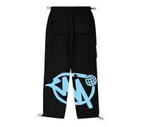 Cargohos - Pantalones cargo para hombre, estilo retro, hip hop, estampado Alcatraz, con varios bolsillos y cintura Y2K Hip Hop, azul, M