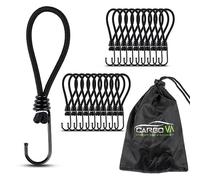 CargoVA® - 20 Gomas de sujeción con Gancho y Bolsa práctica - Ganchos elásticos para Lonas y Redes - Negro - 15cm [20 Unidades]