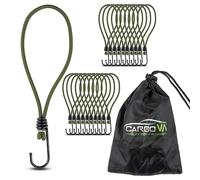 CargoVA® - 20 Gomas de sujeción con Gancho y Bolsa práctica - Ganchos elásticos para Lonas y Redes Verde Oliva - 20cm [20 Unidades]