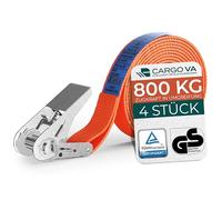 CargoVA® Correa con trinquete, Juego de 4 Unidades, 25 mm x 10 m de Largo, Resistencia a la Rotura de 800 kg, Correa de trinquete de Color Naranja.