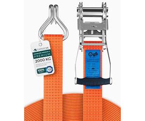 CargoVA® Correa con trinquete y Gancho, Juego de 4 Unidades, 35 mm x 6 m de Largo, Resistencia a la Rotura de 2000 kg, Correa de trinquete de 2 Piezas de Color Naranja.