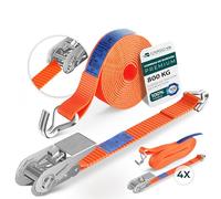 CargoVA® - Correas de sujeción robustas 800kg con carraca [Set de 4] - TÜV/GS Certificado & DIN - Uso versátil - Ancho de 25mm - Ideal para Aplicaciones Profesionales [6M]