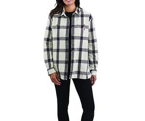 Carhartt Camisa a cuadros de manga larga de sarga pesada de ajuste holgado para hombre, Malt, Small