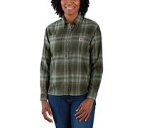 Carhartt Camisa de franela a cuadros de manga larga para mujer, Basil, XS