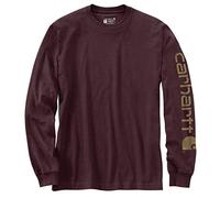 Carhartt Camiseta de corte holgado y manga larga con estampado y manga con logotipo para hombre, roja, S