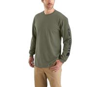 Carhartt Camiseta Estampada de Manga Larga con Logotipo para Hombre, Ajuste Holgado, Peso Pesado, Oliva polvorienta, Medium