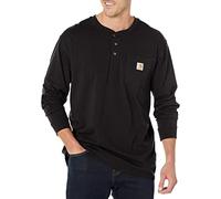 Carhartt Camiseta Henley de manga larga con bolsillo y ajuste holgado para hombre, Negro -, Large alto