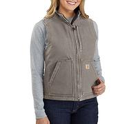 Carhartt Chaleco utilitario en lona de algodón con efecto desgastado Sherpa Lined, cuello perkins, Relaxed Fit Para Mujer, Gris topo, XS