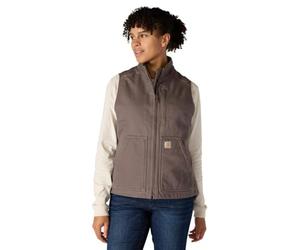 Carhartt Chaleco utilitario en lona de algodón con efecto desgastado Sherpa Lined, cuello perkins, Relaxed Fit Para Mujer, Gris topo, M