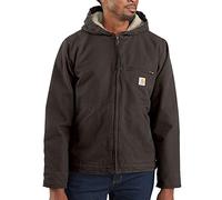 Carhartt - Chaqueta con forro de sherpa de lona de pato lavada para hombre, corte relajado, Marrón oscuro, Large