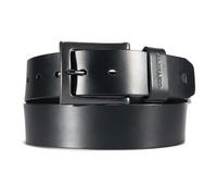 Carhartt Cinturón de cuero bruñido con hebilla para hombre, Negro con acabado negro, 36
