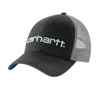 Carhartt Gorra gráfica de lona con logotipo trasero de malla para hombre, Negro/Azul Horizonte Oscuro, talla única