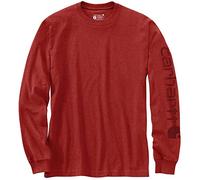 Carhartt, Hombre, Camiseta Con Logotipo Gráfico En La Manga Larga, Tejido Grueso, Ajuste Ligeramente Holgado, Rojo guindilla jaspeado, S