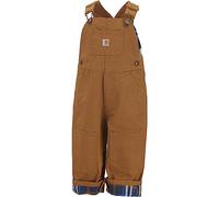 Carhartt Little Boys' Washed Canvas Flannel Lined Bib Overall, Carhartt Brown, 4T