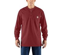 Carhartt Men's Big & Tall Flame Resistant Force Cotton Long Sleeve Henley, Dark Barn Red, 2X-Large/Tall