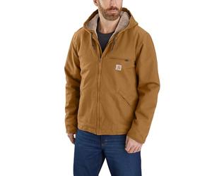 Carhartt Men's Big & Tall Relaxed Fit Washed Duck Sherpa-Lined Jacket, Brown, Medium