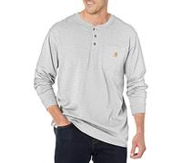 Carhartt Pocket T-Shirt de manga larga con cuello Henley, Loose Fit, tejido grueso Para Hombre, Jaspeado gris, L