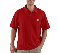 Carhartt Polo de Manga Corta, Con Bolsillo, Ajuste Holgado, Tejido de Grosor Medio, Hombre, Rojo, S