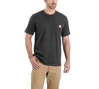 Carhartt, Hombre, K87 Camiseta De Manga Corta Con Bolsillo, Ajuste Ligeramente Holgado, Tejido Grueso, Gris carbón jaspeado, S