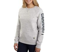 Carhartt Sudadera con logotipo color block en la manga, cuello redondo, tejido de grosor medio,Relaxed Fit Para Mujer, Gris asfalto claro jaspeado, L