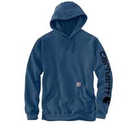 Carhartt Sudadera holgada de peso medio con logotipo en la manga para hombre, Jaspeado Deep Ocean Heather, X-Large