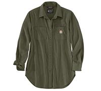 Carhartt Women's Rugged Flex Relaxed Fit Midweight Flannel Long-Sleeve Plaid Tunic, Basil Heather, Large